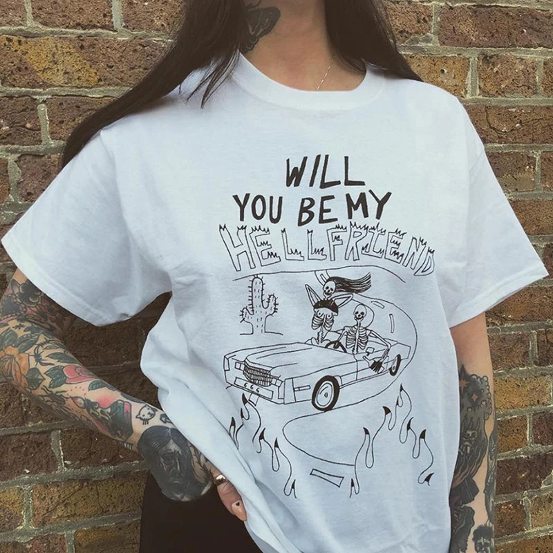 

You will be my hell letter female short-sleeved T shirt punk summer casual cartoon retro Harajuku T-shirt, Red