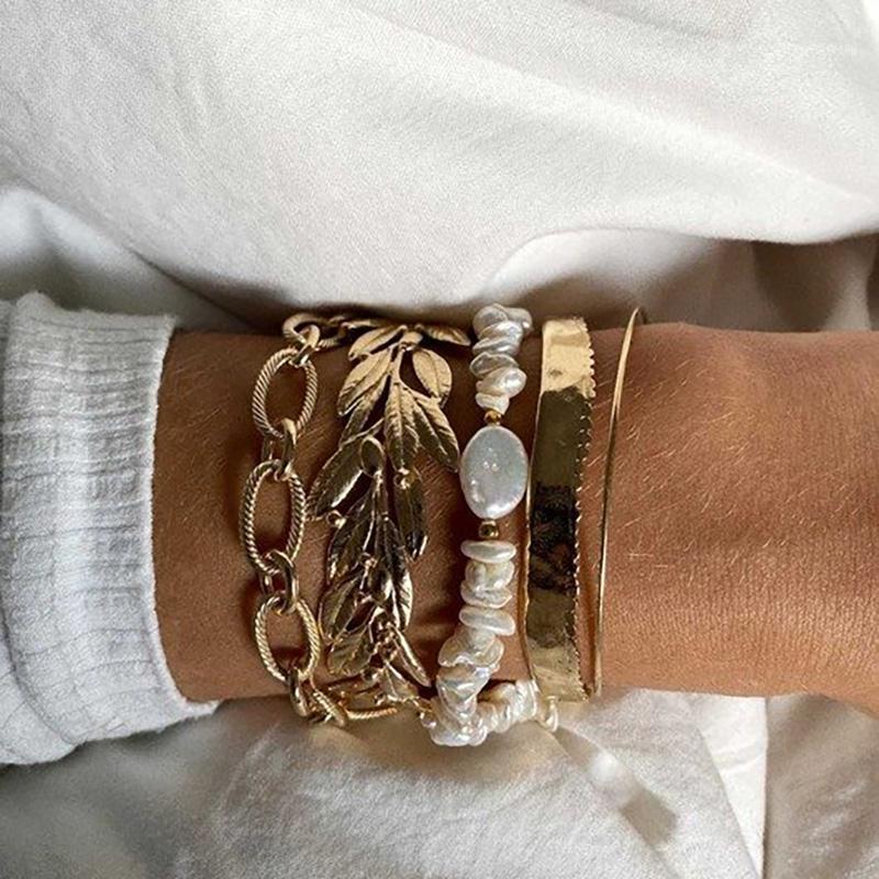 

SJCE-72 Desinger Jewelry Eco-frendly Comfortable Wide Plant Bracelet Fashion Gold Textured Leaf Cuff Bangles Gor Women Bangle