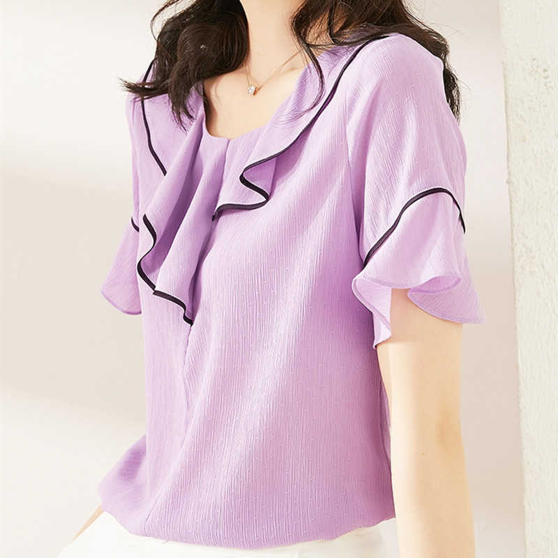 

Korean Fashion Women Blouses Woman Chiffon Ruffled Blouse Shirts Solid Top Plus Size Blusas Femininas Elegante 2XL 210604, Light green