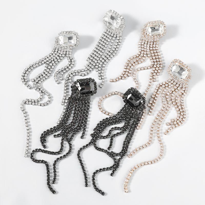 

Dangle & Chandelier Digadagu Fashion Metal Square Glass Long Tassel Earrings Women's Party Accessories, Silver