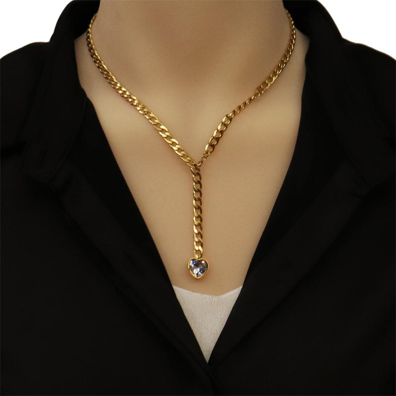 

Pendant Necklaces Square Heart Star Zircon Stainless Steel Necklace For Women Punk Gold Long Chain Jewelry