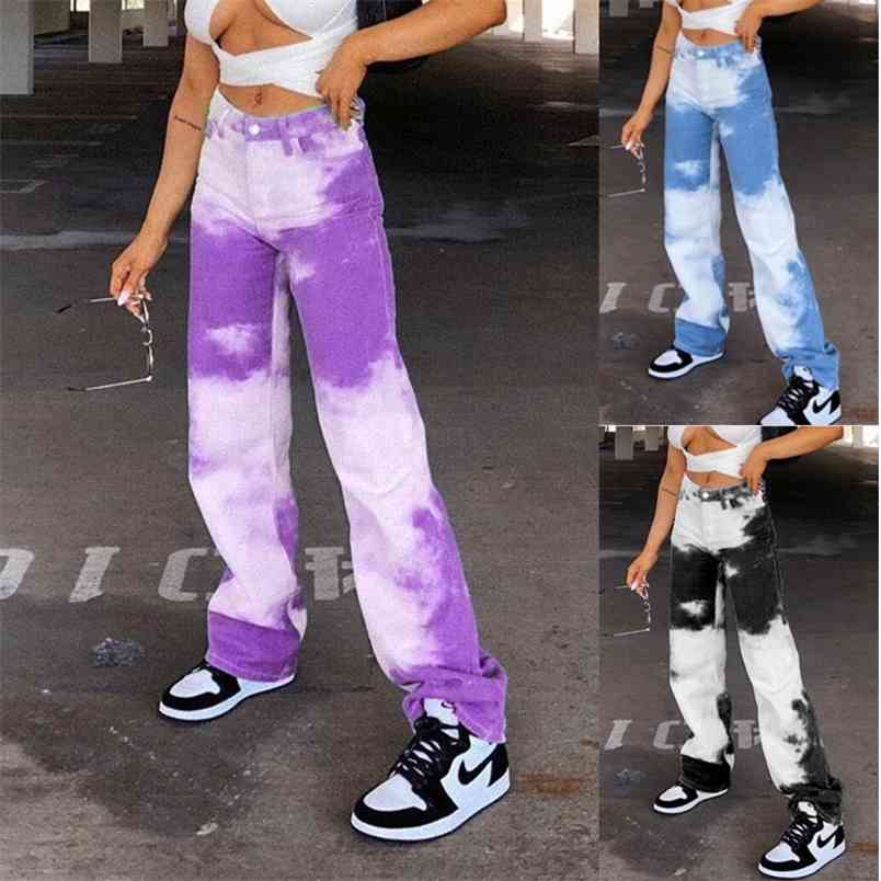 

Casual Tie Dye Print Joggers Pants Women Fashion Harajuku High Waist Capris Pocket Long Trousers Streetwear Straight Pant 210517, Black