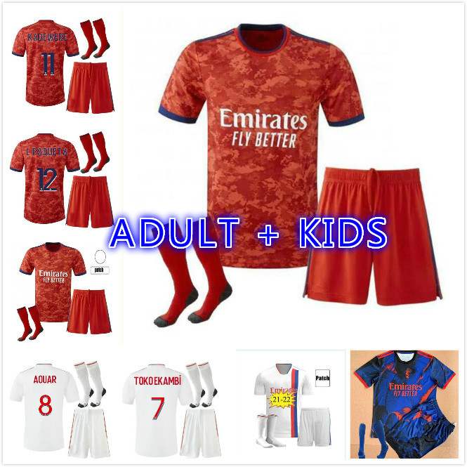 

adult kids kit + socks 21 22 Olympique Lyonnais Lyon soccer jerseys 2021 2022 OL TRAORE MEMPHIS football shirts Maillot de foot