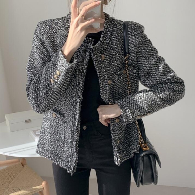 

Women Korean Chic Tweed Short Jacket Coat Femme Elegant Chaquetas Mujer Autumn And Winter 210603, Picture color