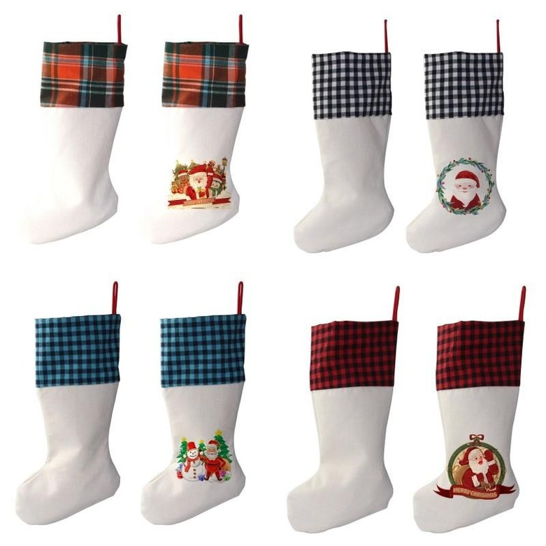 

Sublimation Buffalo Plaid Christmas Stocking 4 Colors Blank Halloween Candy Socks Santa Gift Bag Xmas Tree Oranment C851