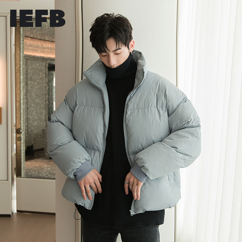 

IEFB Men's Short Thick Cotton Padded Jacket Loose Casual Stand Collar Streetwear Fashion Winter Coat For Male Elastic Hem 9A478 210524, Black