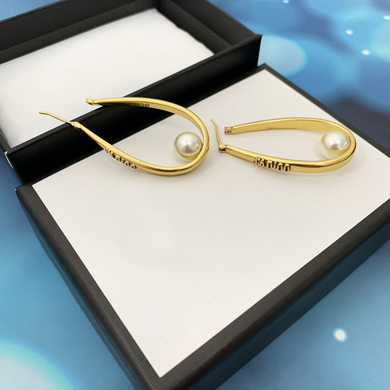 

Fashion oval style earrings pearl Hoop for women party wedding lovers gift jewelry engagement with box