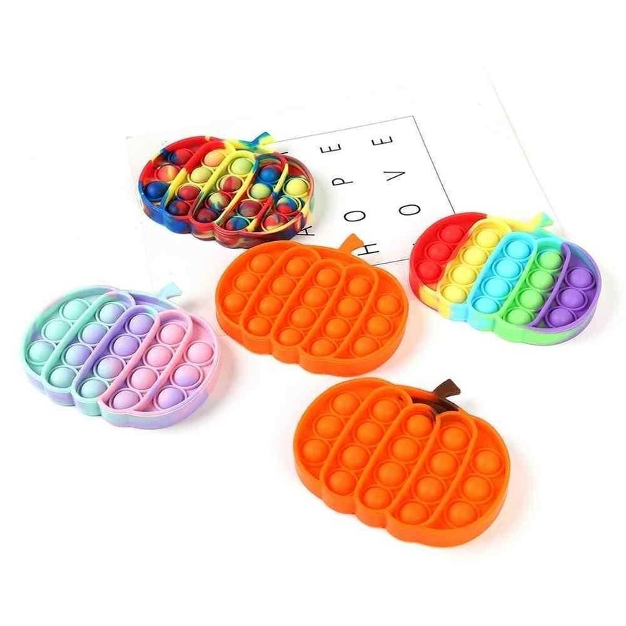 

Halloween Pumpkin Shape Pioneer Rainbow Kids Fidget Toys Sensory Autism Stress Relief Push Bubble Silicone Decompression Puzzle Toy Game Party
