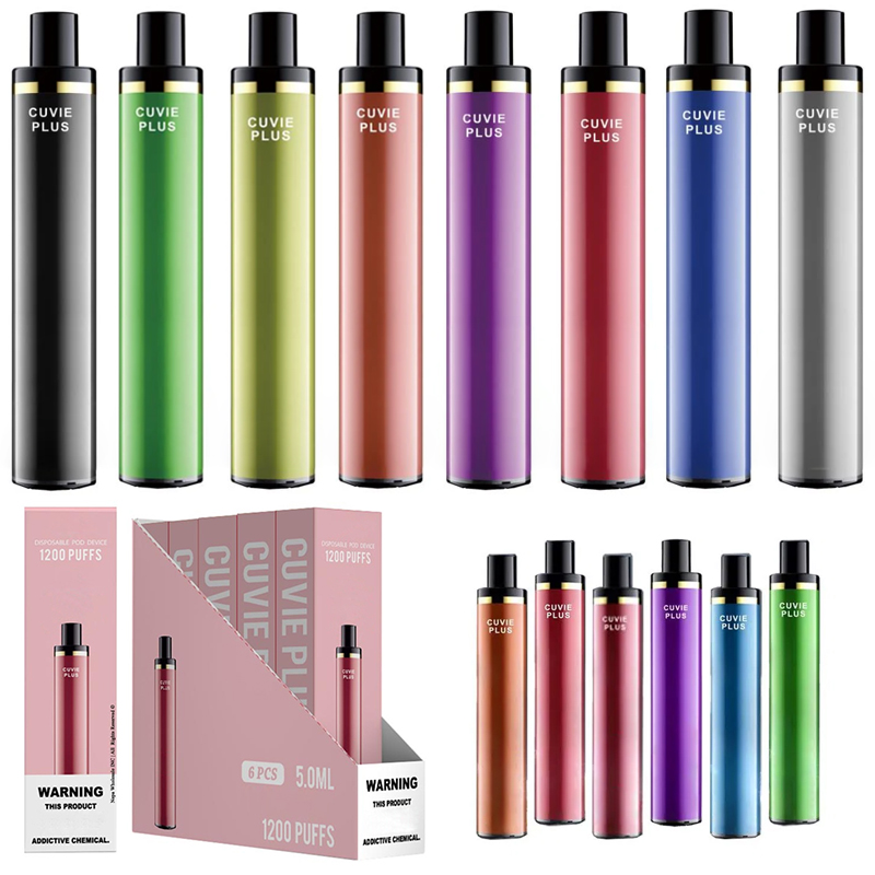 

2021 Cuvie Plus Disposable Vape Pen Kits 1200 Puffs cigarettes 950mAh Battery 5ML Vapor Pod Device eCigs Puffbars Vapes