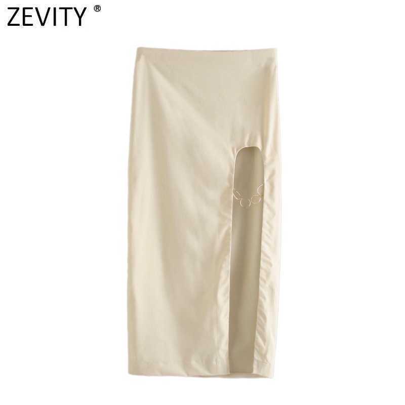 

Zevity Women Fashion Sexy Opening Design Solid A Line Skirt Faldas Mujer Female Back Zipper Casual Slim Summer Vestidos QUN760 210603, As pic qun760daa