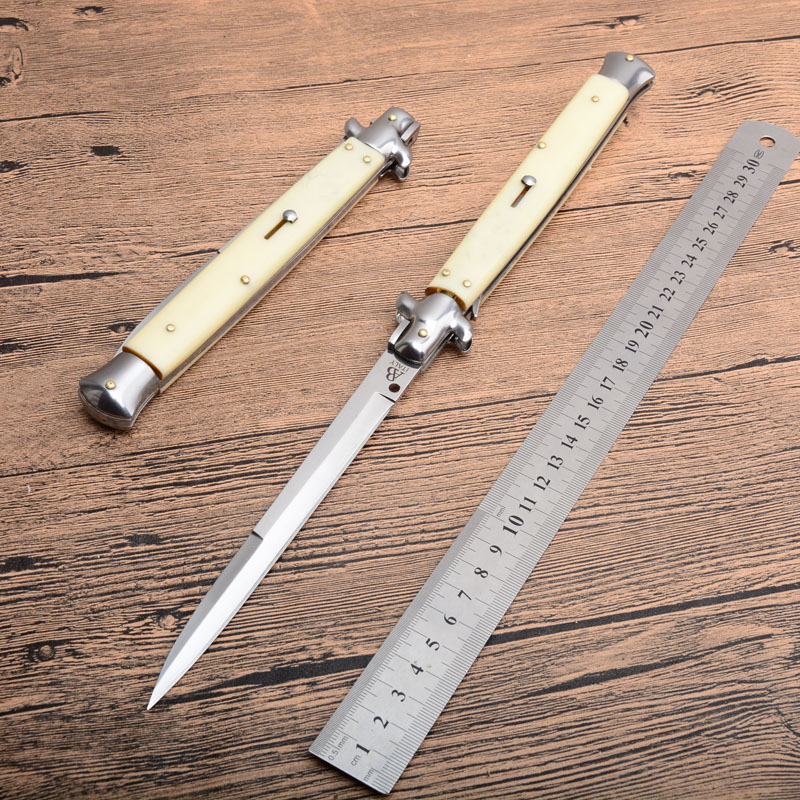 

13 Inch Italy AB Italian Mafia Automatic Folding knives horn handle 440C blade Outdoor Camping Tools Tactical knifes