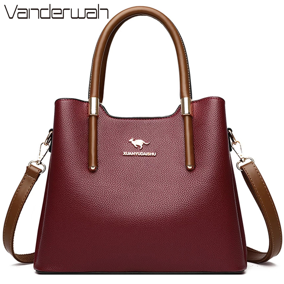 

Leather Casual Crossbody Bags for Women 2021 Ladies Luxury Designer Tote Handbag Top-Handle High Quality Shoulder Bag Sac A Main, Burgundy