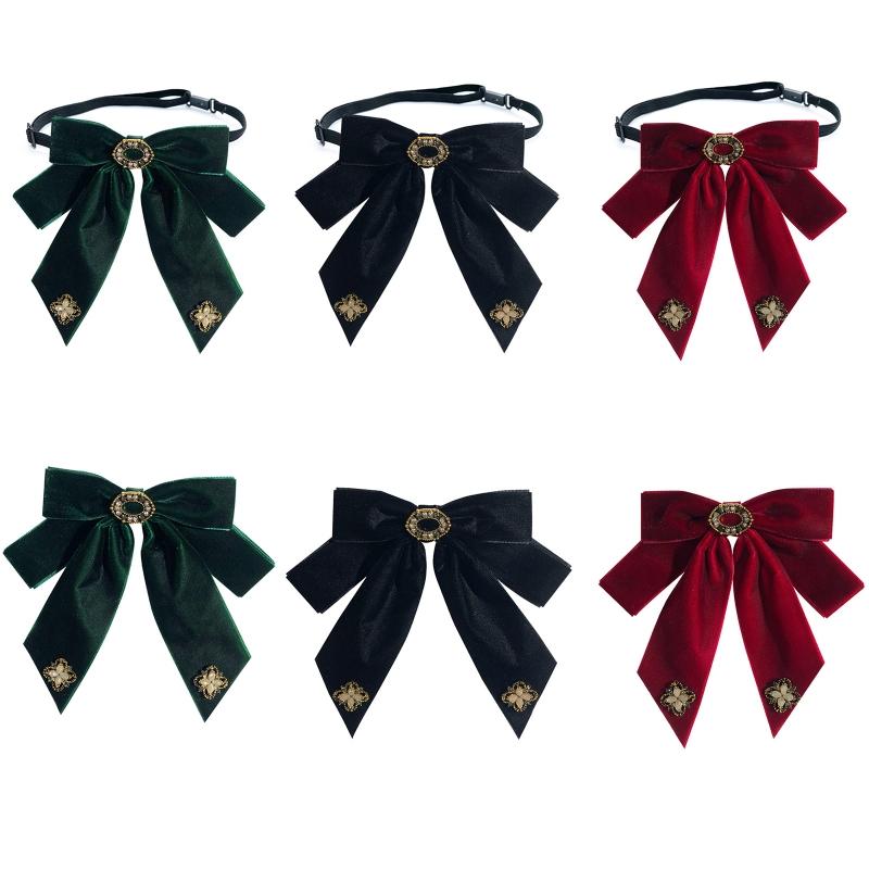 

Neck Ties Women Retro Velvet Bow Tie Brooch Flower Rhinestone Double Layer Bowknot Shirt Blouse Collar Pin Lolita Jewelry Necktie, Blue;purple