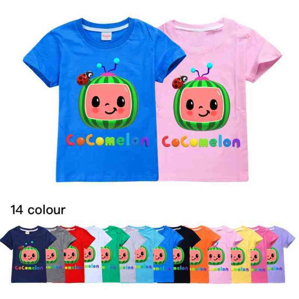 

CoComelon Jj Baby Boys T-shirt Cartoon Cute Letters Printed Summer Kids Short Sleeve Candy Colors Children Top Tees Clothes gG49WGRN, Blue