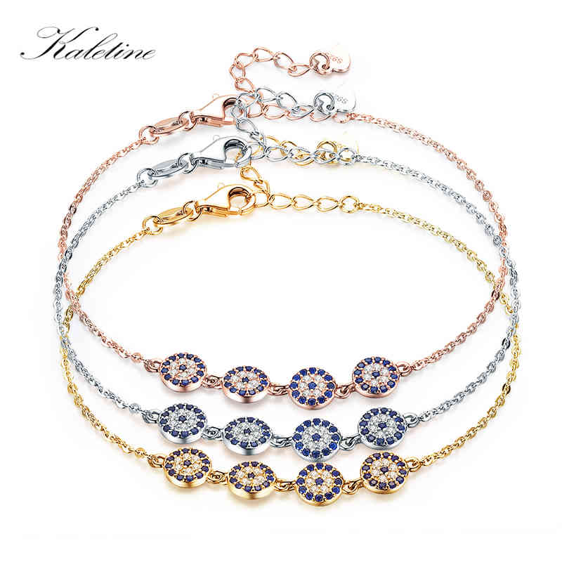 

Kaletine Genuine 925 Sterling Silver Bracelet Turkey Luxury Lucky Blue Zirconia Evil Eye Stone Yellow Rose Gold Jewelry