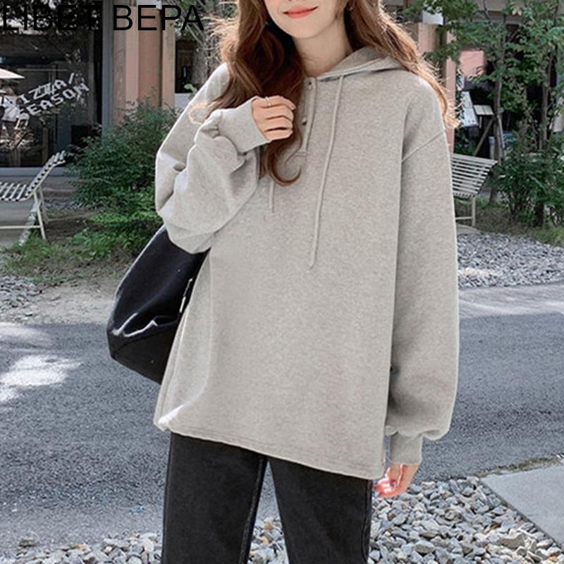 

Women' Hoodies & Sweatshirts 2021 Autumn Winter Pullovers Fashionable High Street Wild Korean Style Oversize Hooded Lady Tops SS2196, Black