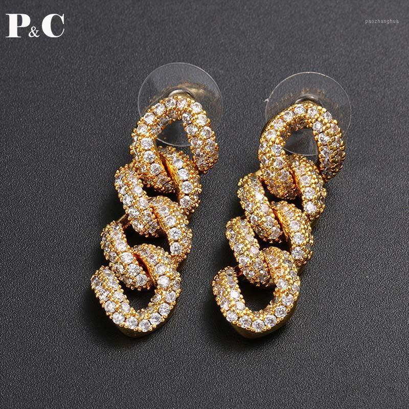 

Cuban Link Four Circles Earrings Hip Hop 2022 Trend Hipster Jewelry For Women Copper And Cubic Zirconia Dangle & Chandelier, Silver