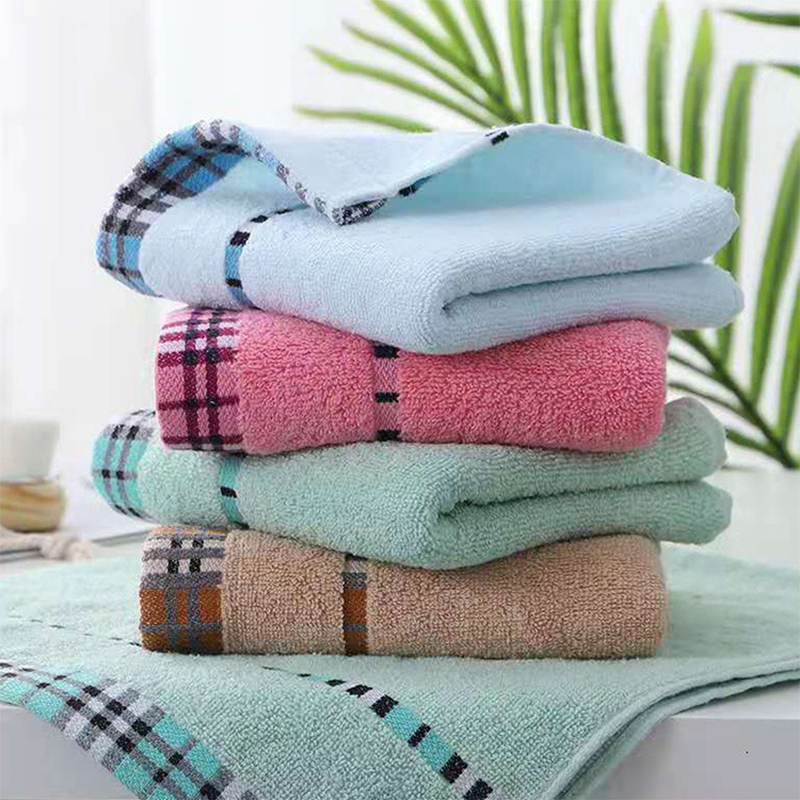 

Simple Plaid Towel 32 Strands Pure Cotton Adult Thickened Soft Absorbent Couple Face Towels Multi-color Optional WH0052