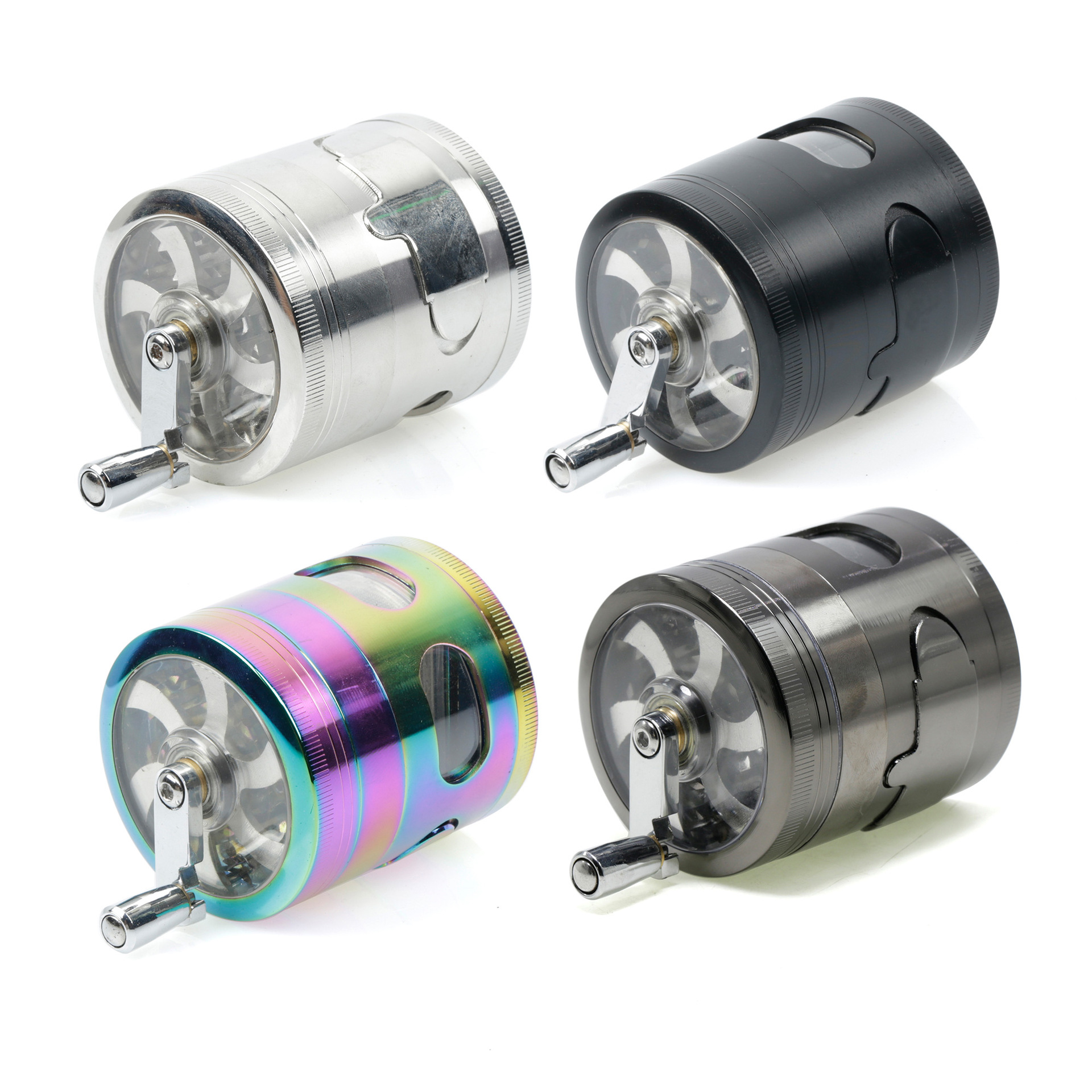 

Smoking Grinders Accessories 63mm Transparent Window With Drawer 4 Parts Zinc Alloy Rocker Smoke Herb Grinder Tobacco Crusher