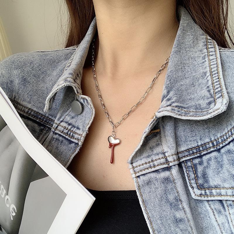 

Pendant Necklaces U-Magical Street Style Love Heart Waterdrop Necklace For Women Unique Design Metallic Chunky Chain Jewelry