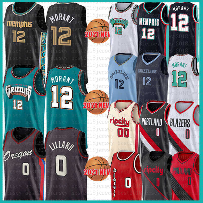 

Men's Youth Kid's Ja 12 Morant Damian 0 Lillard Basketball Jersey Carmelo 00 Anthony 2021 NEW BLACK JERSEYS MESH RETRO, Black;red