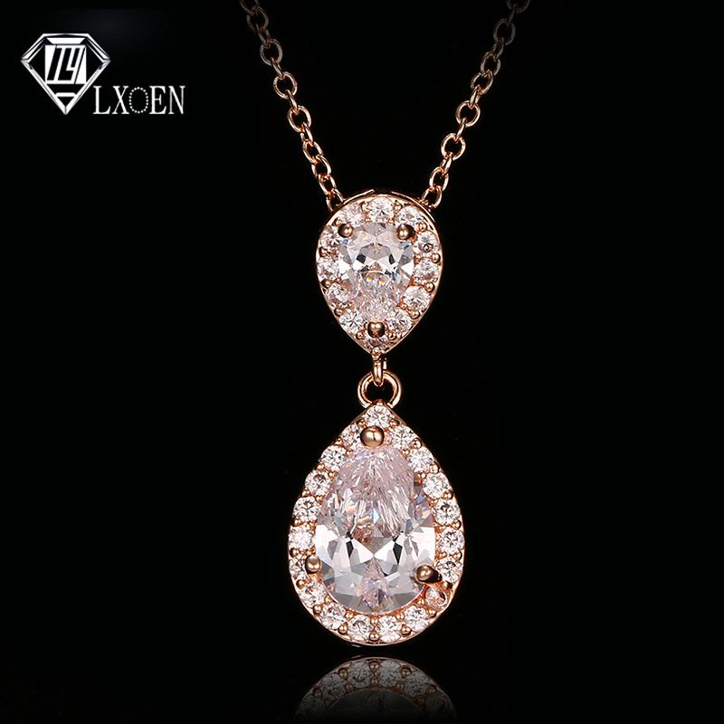 

Pendant Necklaces LXOEN Fashion Zircon & Dazzling Double Water Drop Shaped Necklace For Women Gift