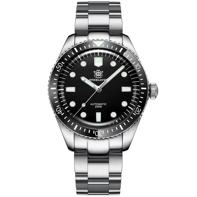 

Wristwatches STEELDIVE 1965 Steel Watch Mechanical Men Japan NH35 Diving BGW9 Luminous Automatic Movement Sapphire Watches, Black-steel-logo