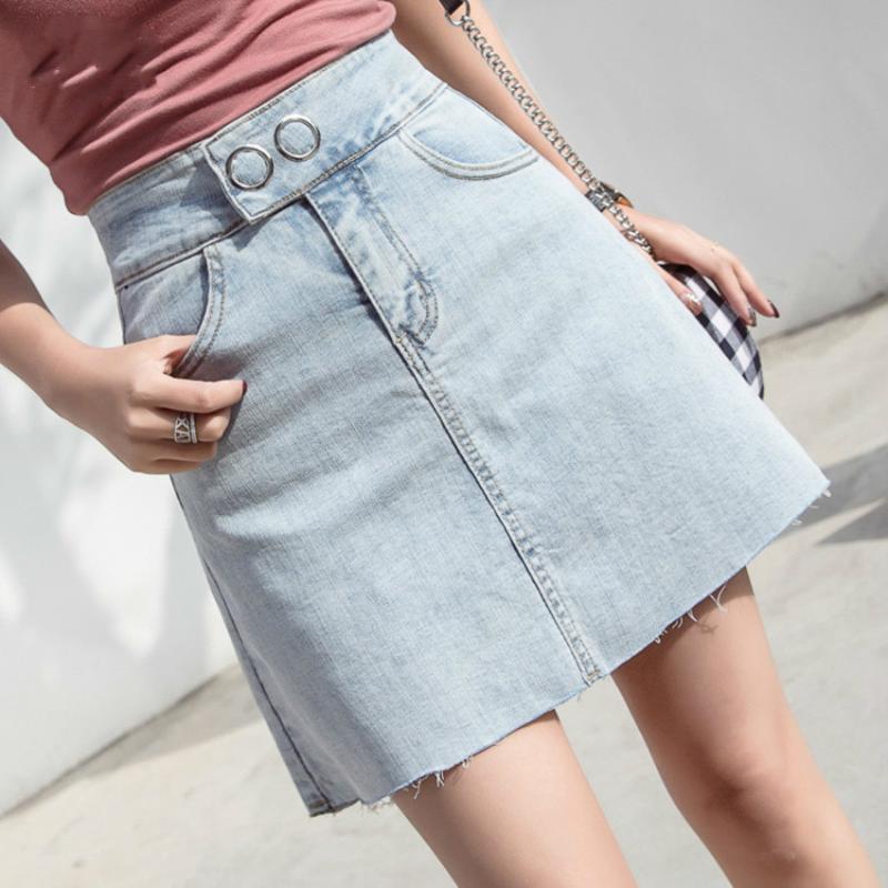 

Skirts Fashion High Waist Denim Skirt 2021 Summer Women Washed Jeans Female Solid Color Pocket A-line Mini, Black