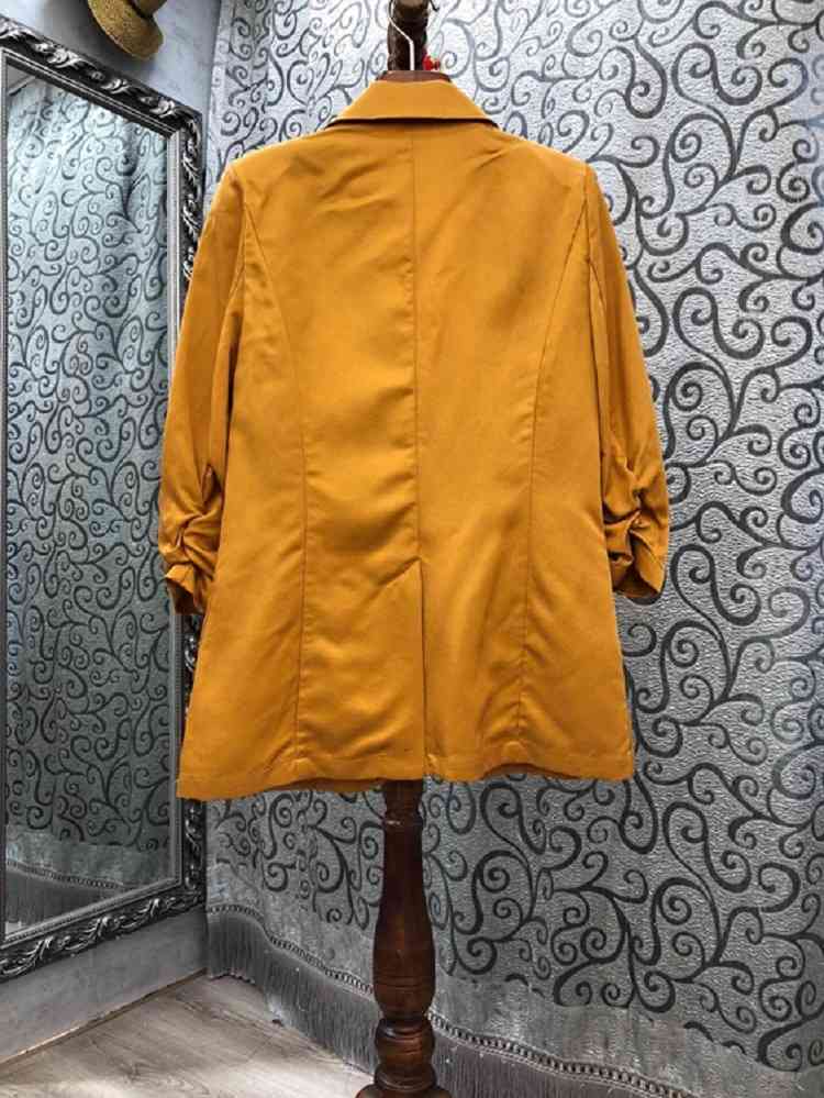 

suits Autumn Fashion Style Blazer High Quality Women Notched Collar Pleated Sleeve Single Button Casual Green Orange Coats, Yellow