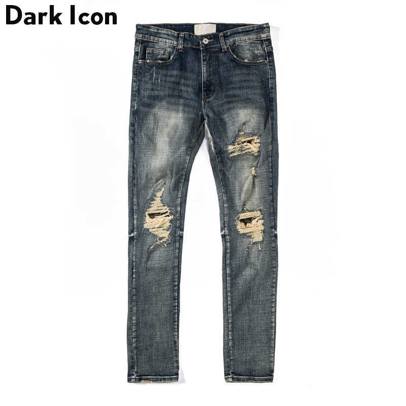 

Ripped Jeans Men High Street Men's Jeans Regular Style Destroyed Denim Pants Men 210603, Vintage blue jeans