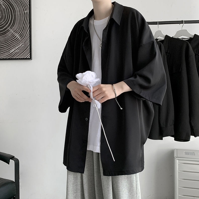 

Privathinker Oversizes Men Shirts Solid Color Casual Male Tops Loose Harajuku Women Clothes Three Quarter Sleeve Fashion 210721, Blue