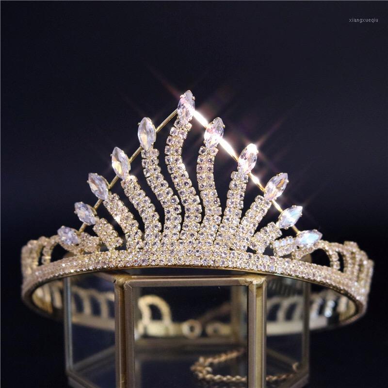 

Hair Clips & Barrettes Baroque Royal Queen Wedding Crown Zircon Crystal Rhinestone Stone Tiara For Women Costume Bridal Accessories, Golden;silver