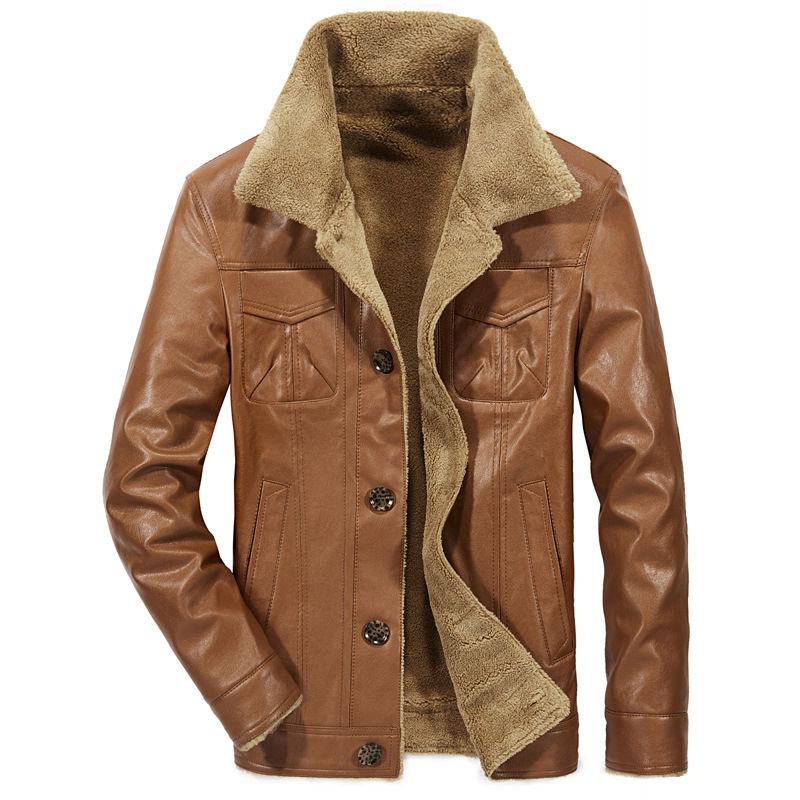 

Men's Jackets Leather Jacket PU Coats 2022 Winter Mens Brand Clothing Thermal Outerwear Fur Male Fleece Drop, Black;brown