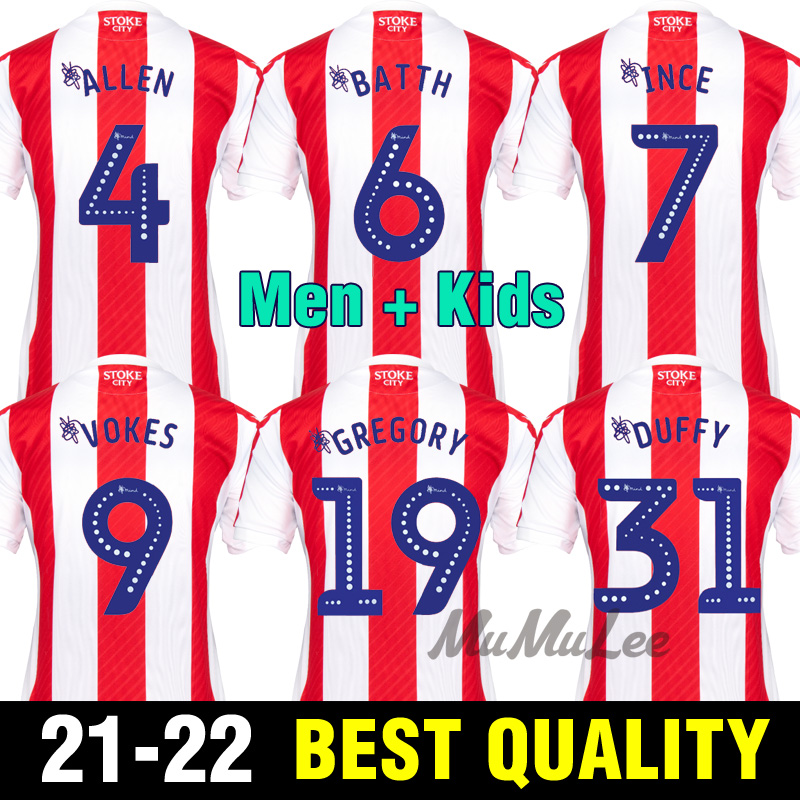 

Stoke City home 21 22 Soccer Jersey MCCLEAN CLUCAS VOKES SMITH 4ALLEN EDWARDS CAMPBELL 2021 2022 Football Shirt men kids Kits