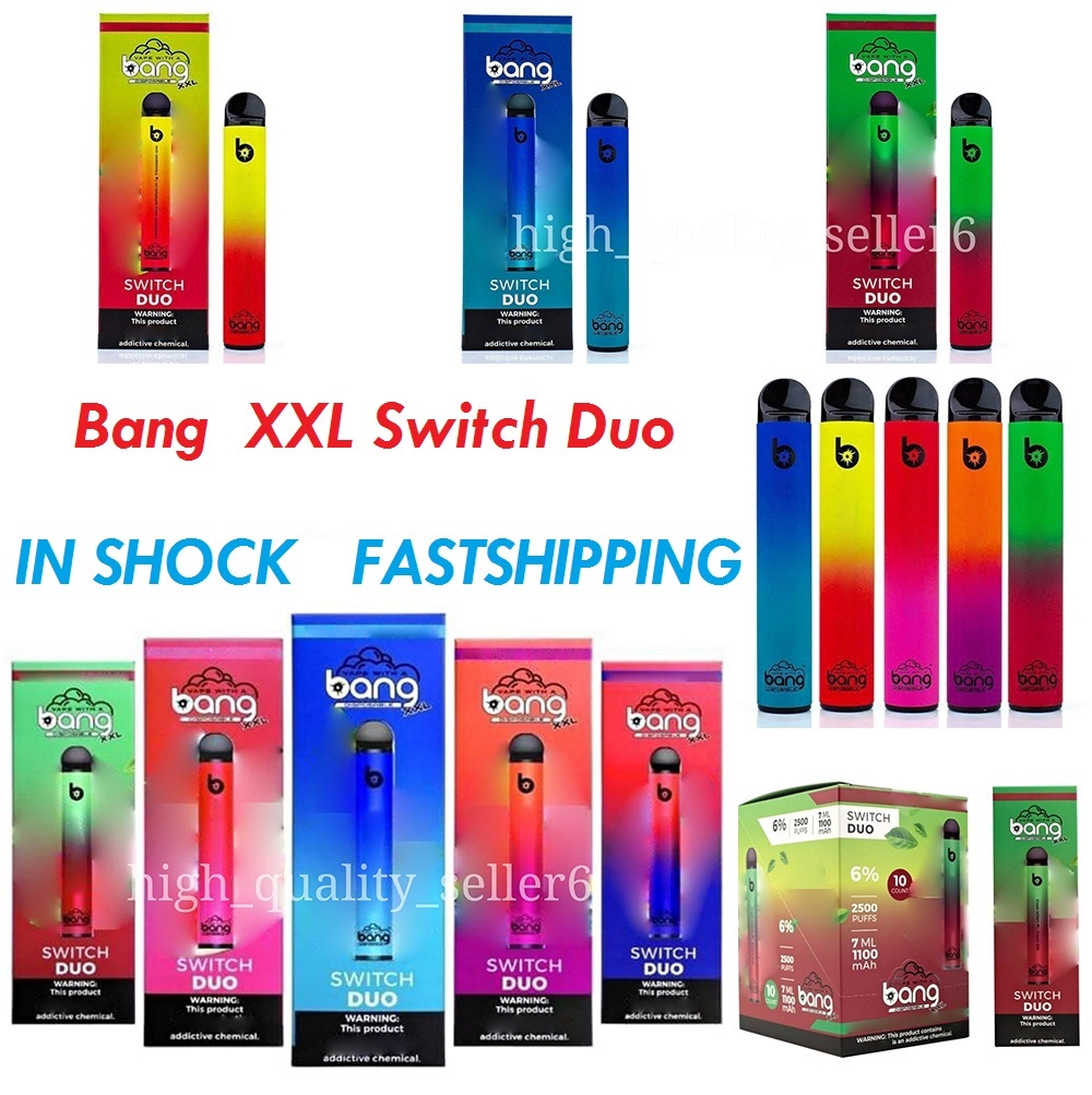 

Bang XXL Switch Duo Disposable cigarettes 2in1 2500 puffs 7ml 1100mAh 6% Oil Pods 8 colors Vs RandM pro Dazzle AIR BAR MAX PUFF PLUS FLOW Flum Float Device Pod Kit vape