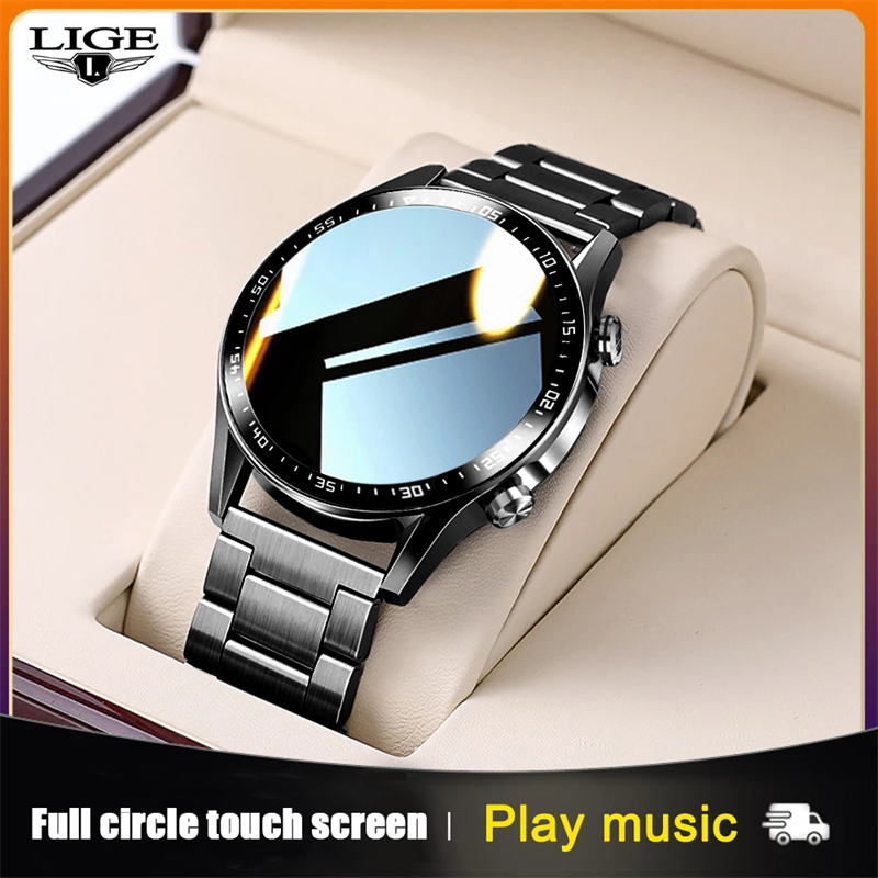 

LIGE 2021 New Full touch Smart Watch Men Sports Clock IP68 Waterproof Heart Rate Monitor Smartwatch for IOS Android phone +Boxg, Silicone black