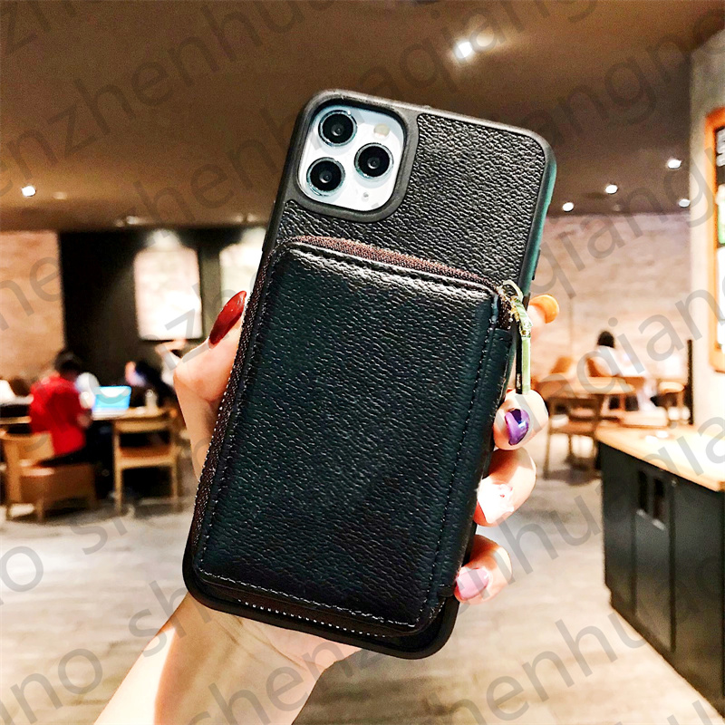 

Luxury Multifunction Zipper Coin Purse Phone Cases For iPhone 12 11 Pro Maxax Xs XR Xsmax Cover Credit Bank Card Universal Earphone Lipstick Package, 4#black flower+ logo