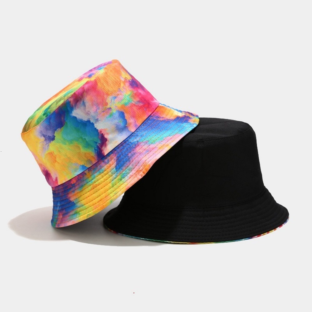 

Sun hat Rainbow double-sided fisherman's Hat Cotton art sun visor can be folded, Blue;gray