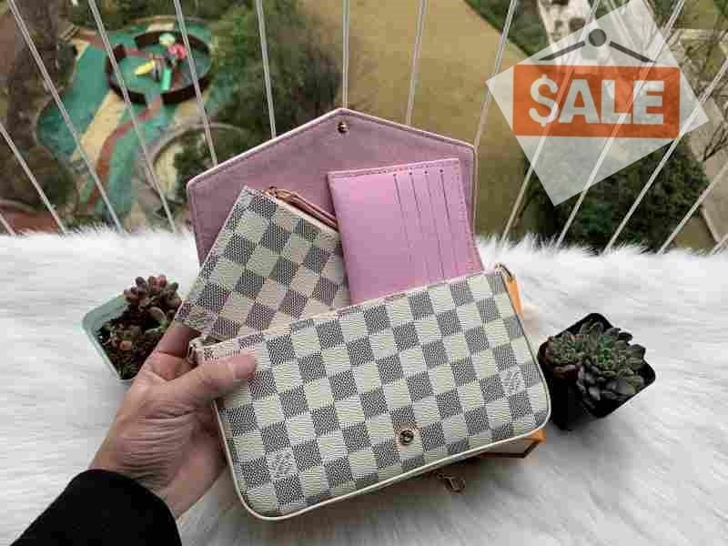 

LVLouisBagVitton Designer Handbags chain Bags genuine leather material 3pcs high quality Printed letter decoration l