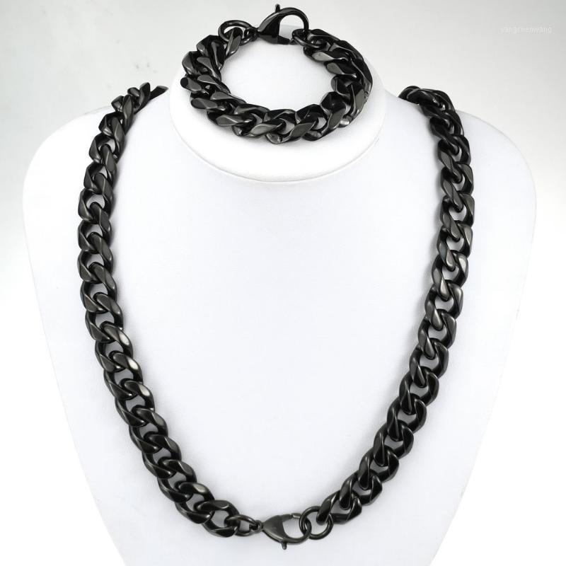 

Chains Stainless Steel Miami Curb Rainbow Cuban Link Chain Bracelet Necklace Set For Men 11~16mm Width
