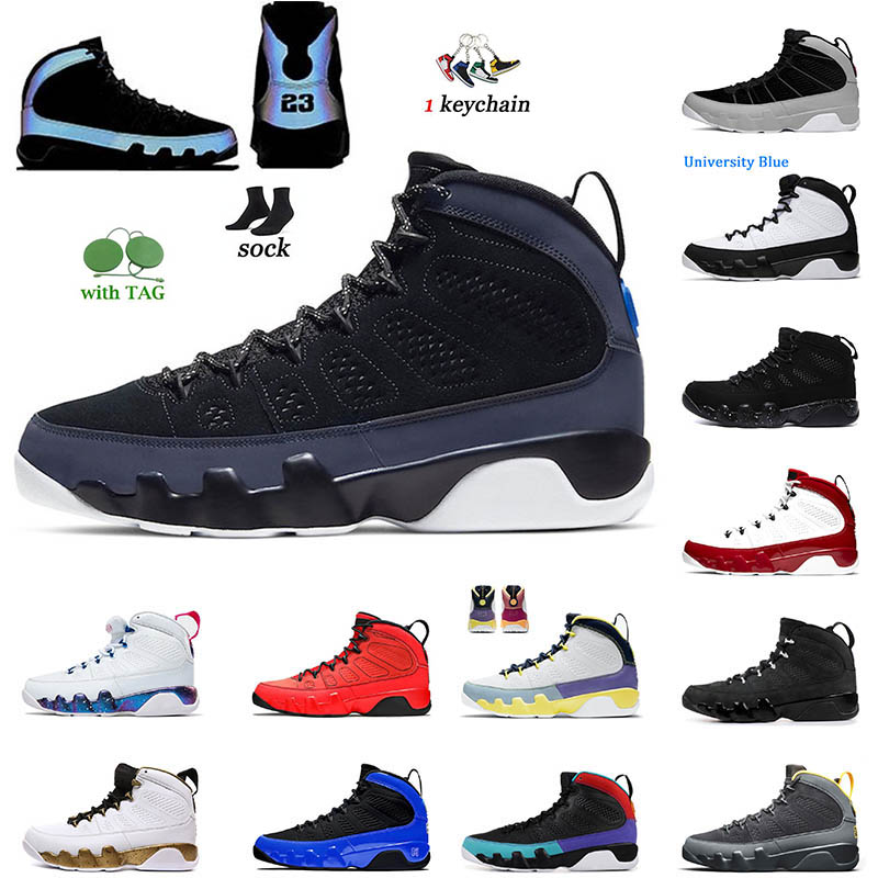 

9s Mens Cool Jumpman 9 Basketball Shoes Iridescent Racer Blue Reflective Size 47 Particle Grey University Gold Dream It Statue Bred Men Womens Sneakers, D47 snakeskin white