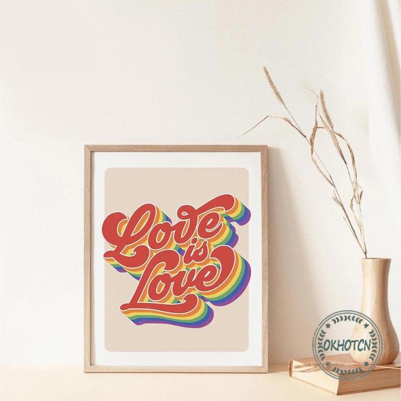 

Paintings Lgbt Print Poster Love Is Gay Pride Canvas Painting Wall Art Retro Rainbow Flag Lesbian Pictures For Bedroom Living Room