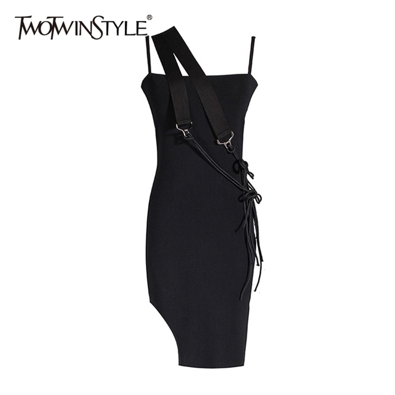

Sexy Asymmteircal Summer Dress Women Sqiare Collar Spaghetti Strap High Waist Irregular Hem Lace Up Dresses Female 210520, Black
