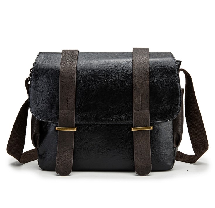 

Fashion leather luxurys messenger bag mens single crossbodys vintage casual shoulder bags zipper purse male handbags, Black