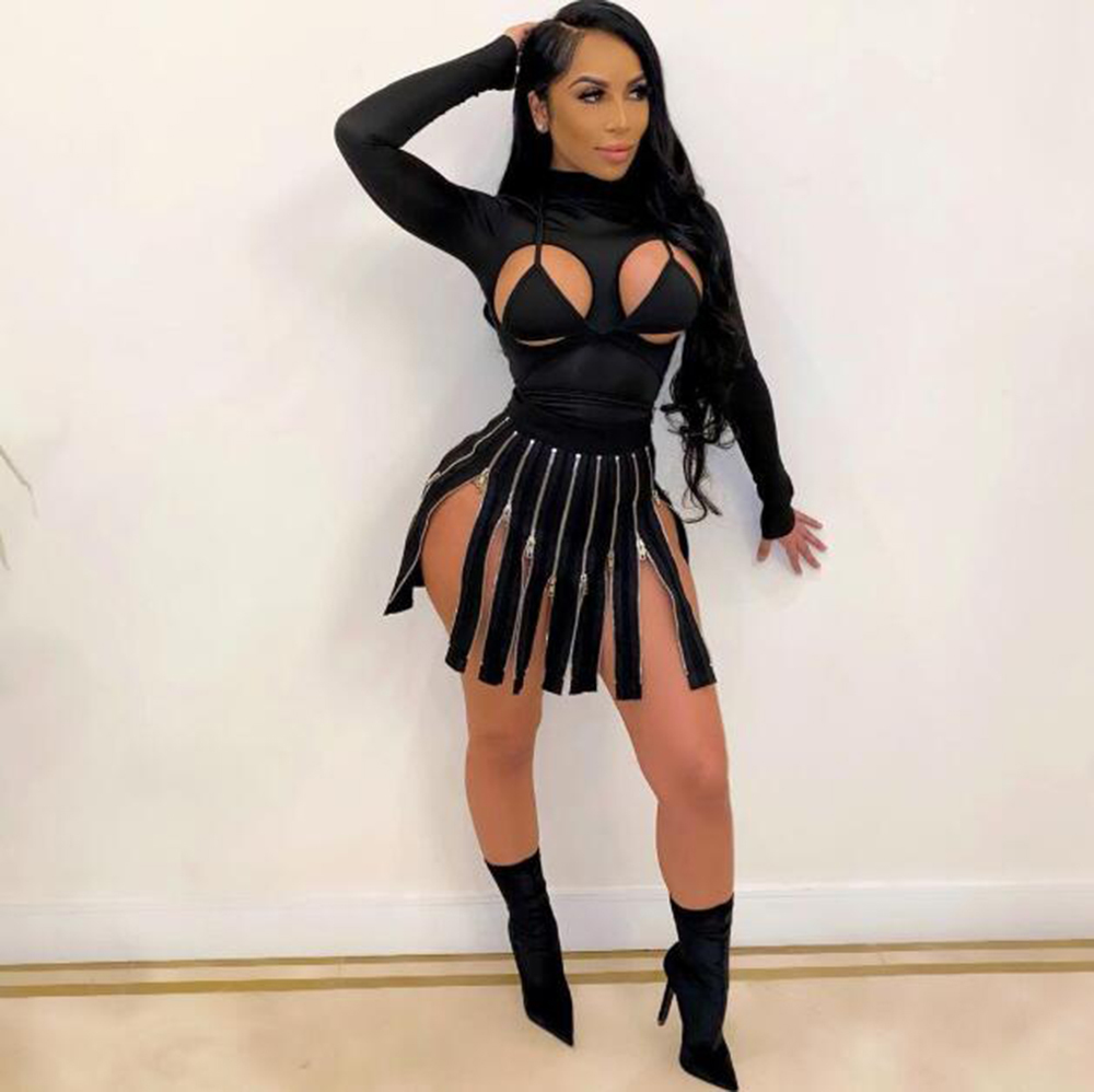 Short skirt women's streetwear clothing Zipper stitching high- waist Buttocks skirts one piece Female drfor party X0428-image-696854588