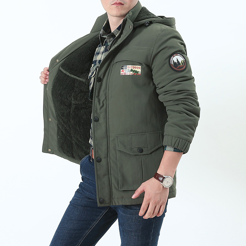 

Men Casual Cotton Winter Warm Jacket Plus Velvet Thick Loose Large Size, Black;brown