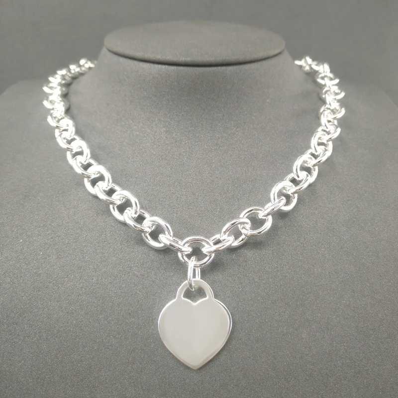

S925 Sterling Silver Necklace for Women Classic Heart-shaped Pendant Charm Chain Necklaces Luxury Brand Jewelry Necklace Q0603