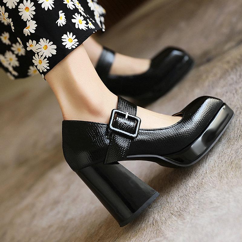 

Women Buckle High Heel Mary Jane Shoes Fashion Square Toe Pumps Ladies Summer Spring Party Woman Black Red White Dress