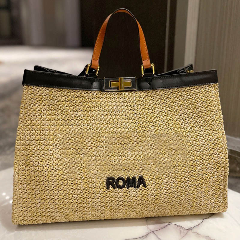 

Straw Woven Bag Tote Bags Large Capacity Shopping Women Handbags Fashion letter Rattan Handcraft Beach Shoulder Bag Travel Duffle Purse, 28*21cm