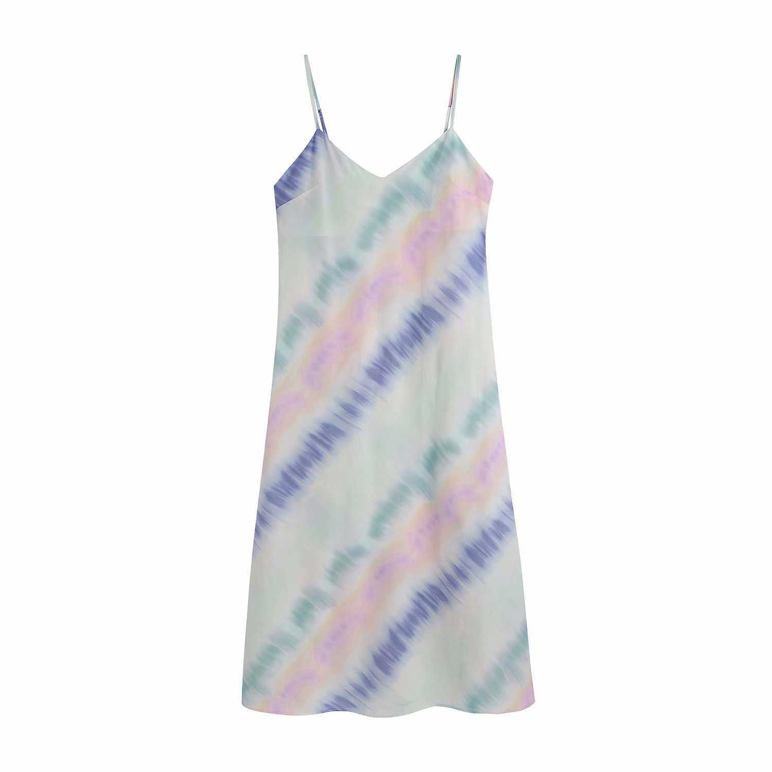 

Women Sling Dress Tie dye Fashion Elegant Casual Chic Lady Summer Woman Midi Dresses 210709, As picture